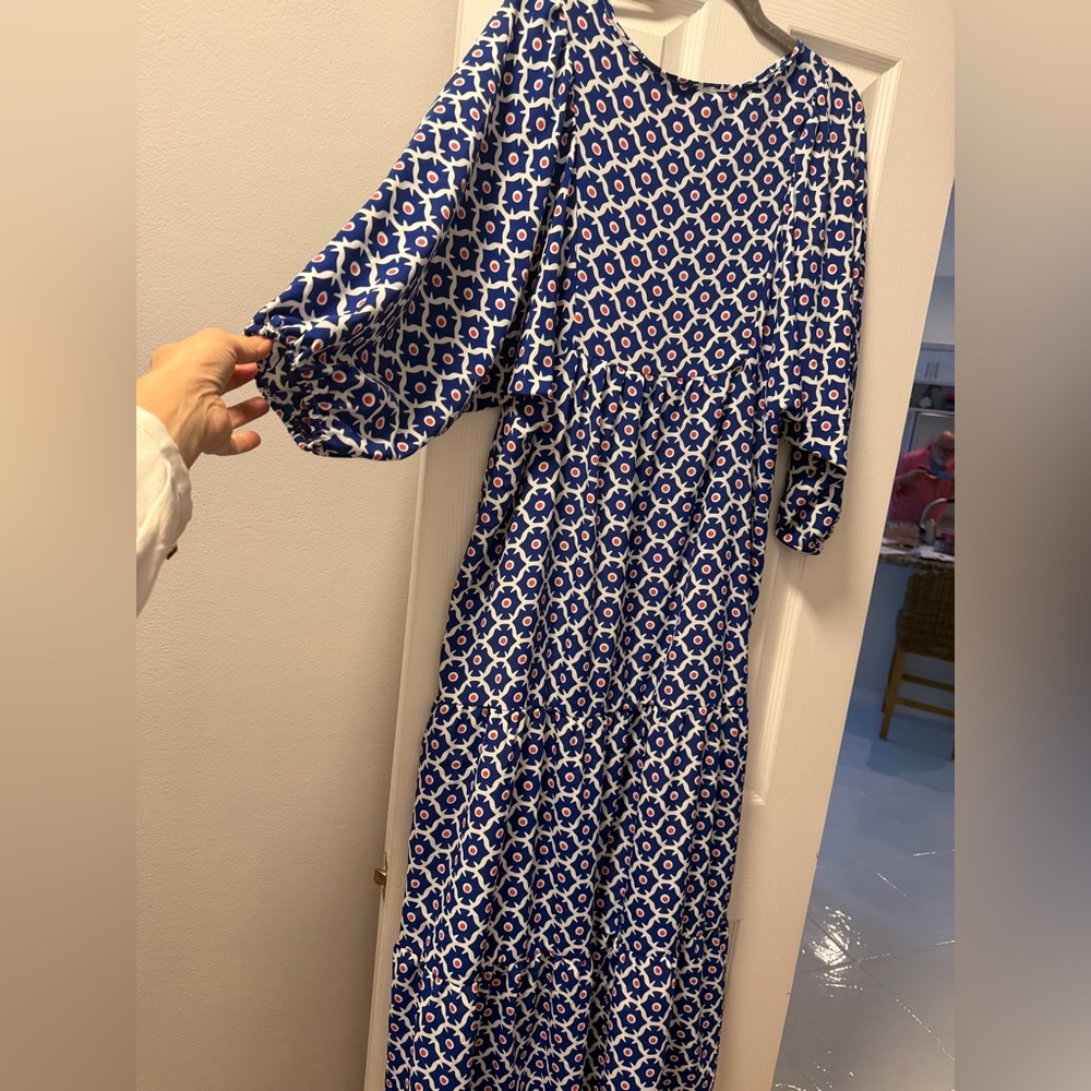Blue and White Patterned Maxi Dress - Picture 5 of 8